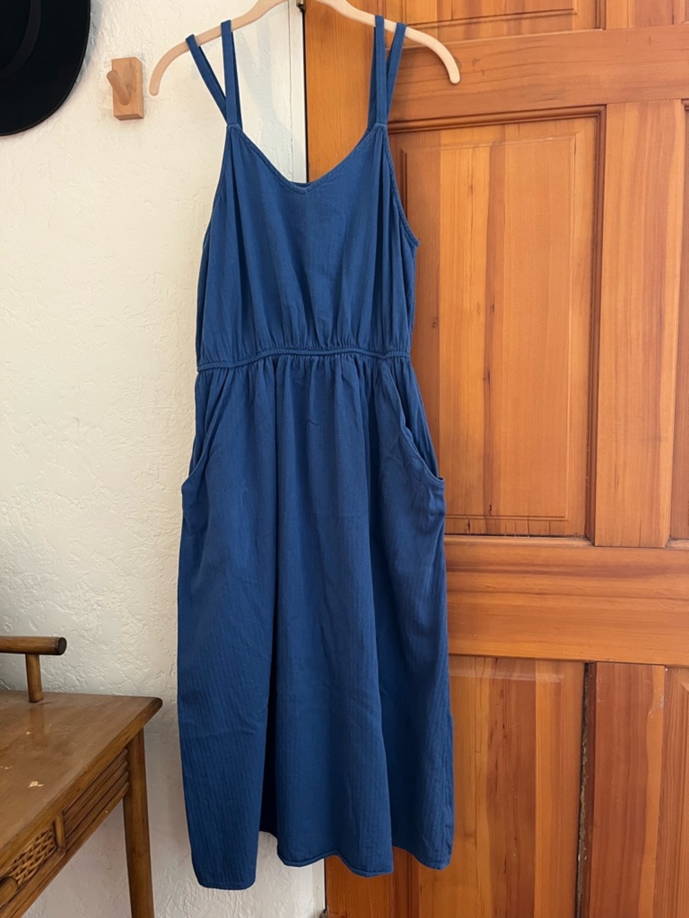 Royal Blue Sleeveless Midi Dress with Pockets